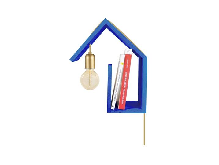Applique maison droite bois bleu