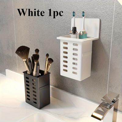 Friendly Fresh Finds Functional Wall Mounted Toothbrush And Toothpaste Storage Rack For Bathroom white
