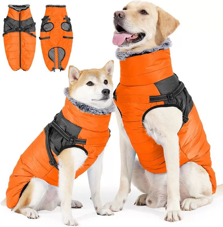 INF Orangefarbener Hunde Wintermantel mit Fleeceweste - Winddichte & warme Outdoor-Bekleidung XL
