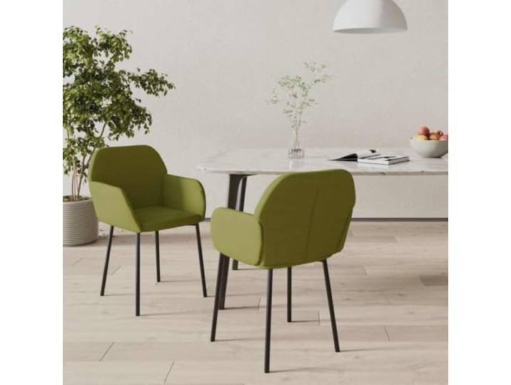 2 Esszimmerstühle aus hellgrünem Samt mit Armlehnen Gestell aus Metall und Sperrholz, ergonomischer Schaumstoff, Kapazität 110 kg pro Sitz, weicher Samt, modernes Design