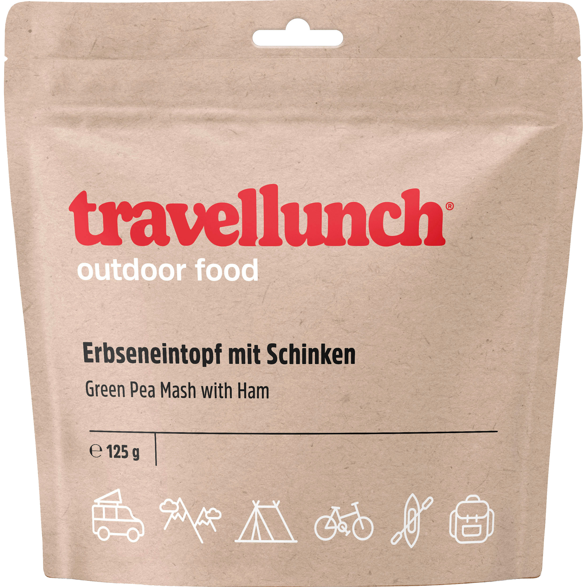 Travellunch Erbseneintopf mit Schinken Trekkingnahrung Größe 125G