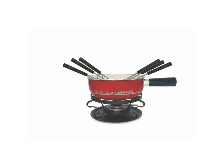 Heidi Cheese Line Fondueset, Rot, Schwarz, Weiss, Metall, 8-teilig, 11x27x48.50 cm, Tischgrills & Fondues, Fondue-Sets
