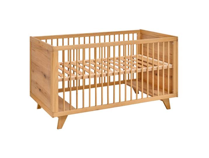 Jimmylee Gitterbett Berta, Eiche, Holz, Eiche, teilmassiv, 78x80x148 cm, zum Juniorbett umbaubar, höhenverstellbar, Aufbauanleitung im Karton, Lattenrost inklusive, Schlupfsprossen, Babymöbel, Babybetten, Gitterbett