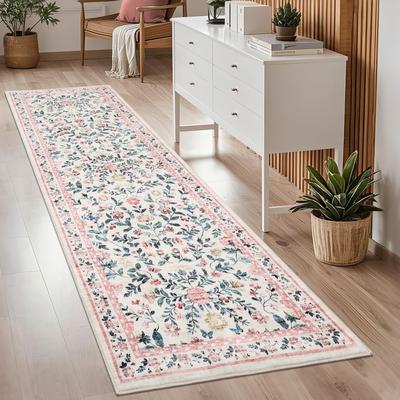 Garvee Farmhouse Distressed Floral Vine Area Rug