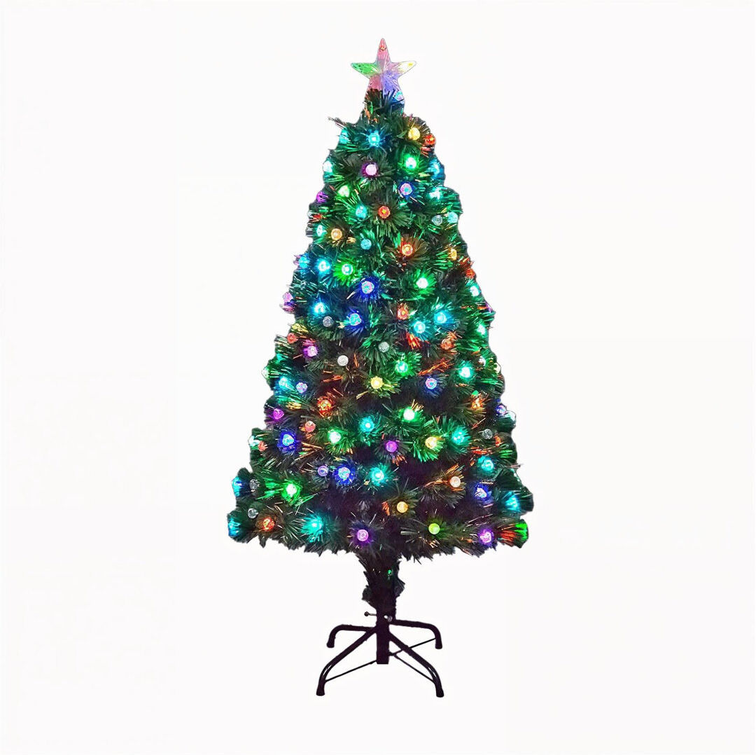 SHATCHI Fibre Optic LED Pre-Lit Christmas Tree with Diamonds, PVC, Green Tips 6 ft.