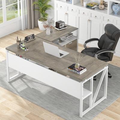 BB L Shaped Desk with Drawer, Executive Desk and lateral File Cabinet, 2 Piece Home Office Furniture