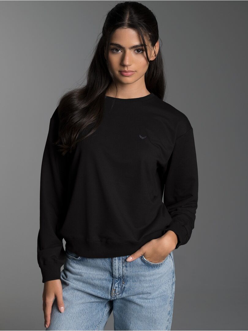 Sweatshirt TRIGEMA "TRIGEMA Dünnes Sweatshirt", Damen, Gr. L, schwarz, Sweatware, 50% Baumwolle, 50% Polyester, Basic, Rundhals, Sweatshirts Sweatshirt