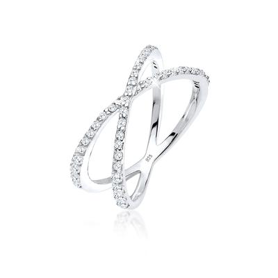 Silberring ELLI "Ring Silberring Kreuz mit Zirkonia 925 Silber" Gr. 56, weiß, Fingerringe, Damen, 56, Silber 925 (Sterlingsilber), Silberring