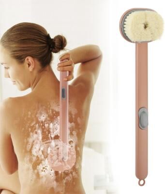 Drop Dash Deals Long Handle Bath Brush With Exfoliating Scrubber Back & Body Shower Washer For Dead Skin Removal pink