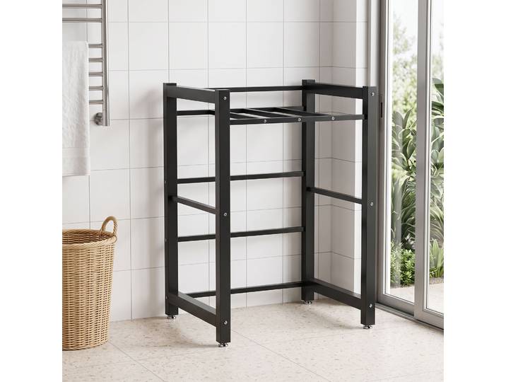 HOMCOM Support Lave-Linge/Sèche-Linge 300kg Barre Séchage Noir