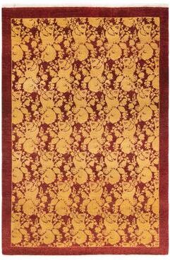 Overton Hand Knotted Wool Traditional Abstract Red Area Rug - 4' x 6'