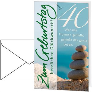 Perleberg Geburtstagskarte 7521540-2, 40 Jahre, Klappkarte mit Umschlag, 11,6 x 16,6 cm