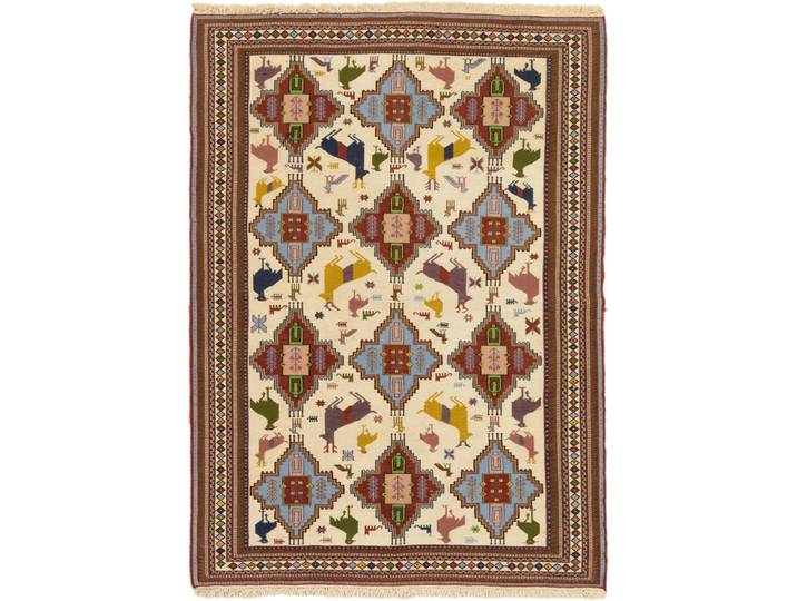 Kelim Fars Teppich 111x156 Handgewebt Orientteppich Perserteppich Wolle