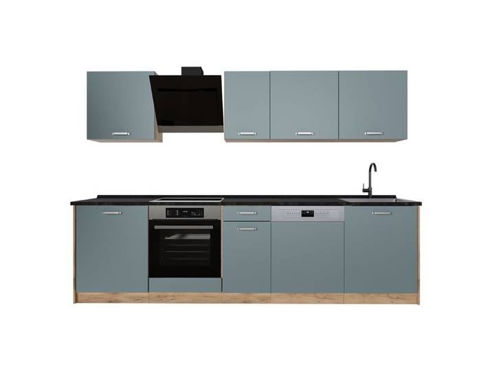 Cuisine R-Line 280cm plan de travail Anthracite Bleu-gris/Chêne doré Vicco 67169