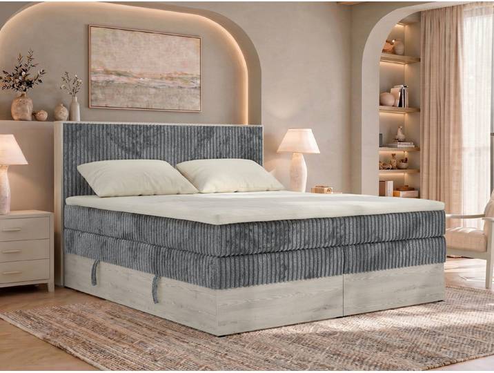 MKS MÖBEL Boxspringbett NORDIC KING (Packung, Doppelbett King-Size, Topper Visco/T25, holz Optik), inklusive Bettkästen und Topper, Matratzenhärte H3/H4