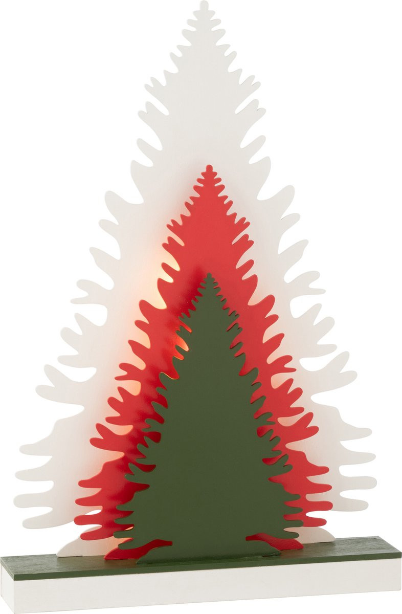 J-Line Winter bomen decoratie van hout met LED-lichtjes in mix