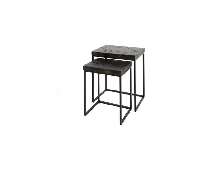 Kawola Beistelltisch Escado 2ER SET Schwarz Teakholz, Metall, Echtholz,Teakholz, Rechteckig, 47x56x34 cm, Wohnzimmer, Wohnzimmertische, Beistelltisch
