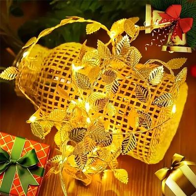 Elegante Hochzeits Empfangs Feier Goldblatt Girlandenlichterkette 2m 20LED 5m 50LED Batteriebetriebene Feenlichter für Zuhause Valentinstag Geburtstag Hochzeit Feiertagsfeier Dekoration
