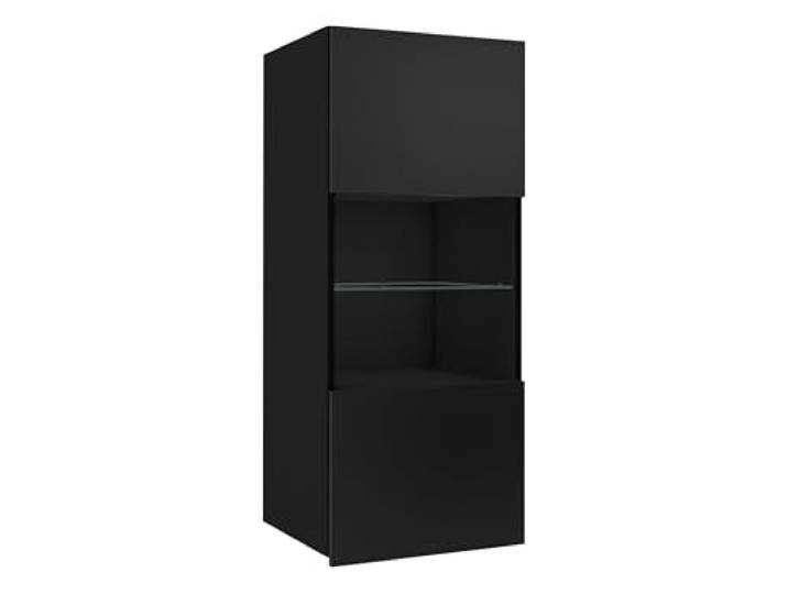 Mirjan24 Hängevitrine Calabrini BR05 (Schwarz Hochglanz, ohne LED) Moderne grifflose Wandvitrine mit gehärtetem Glas und Ablagefächern für das Wohnzimmer