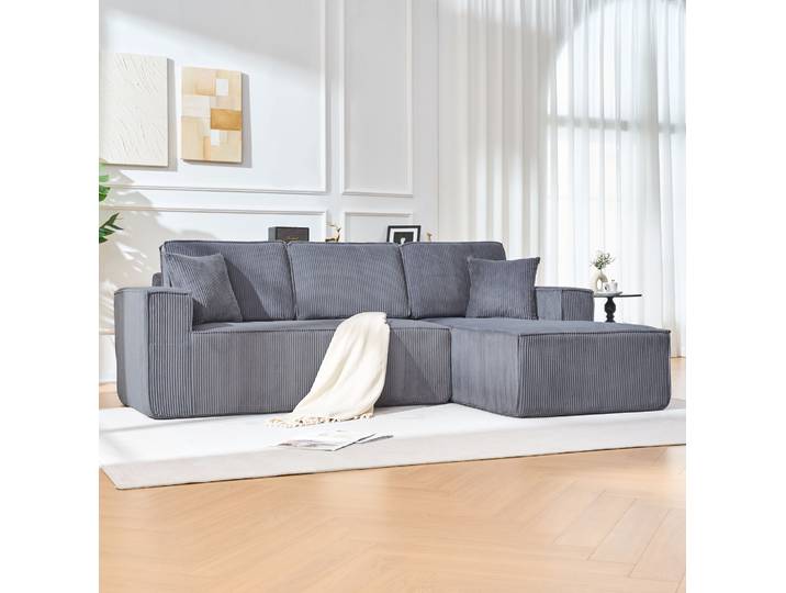 Floragrace Canape D Angle Modulable 235 X 128 X 60 Cm\, Corduroy Gris\, 2 Coussins Inclus\, Sans Montage