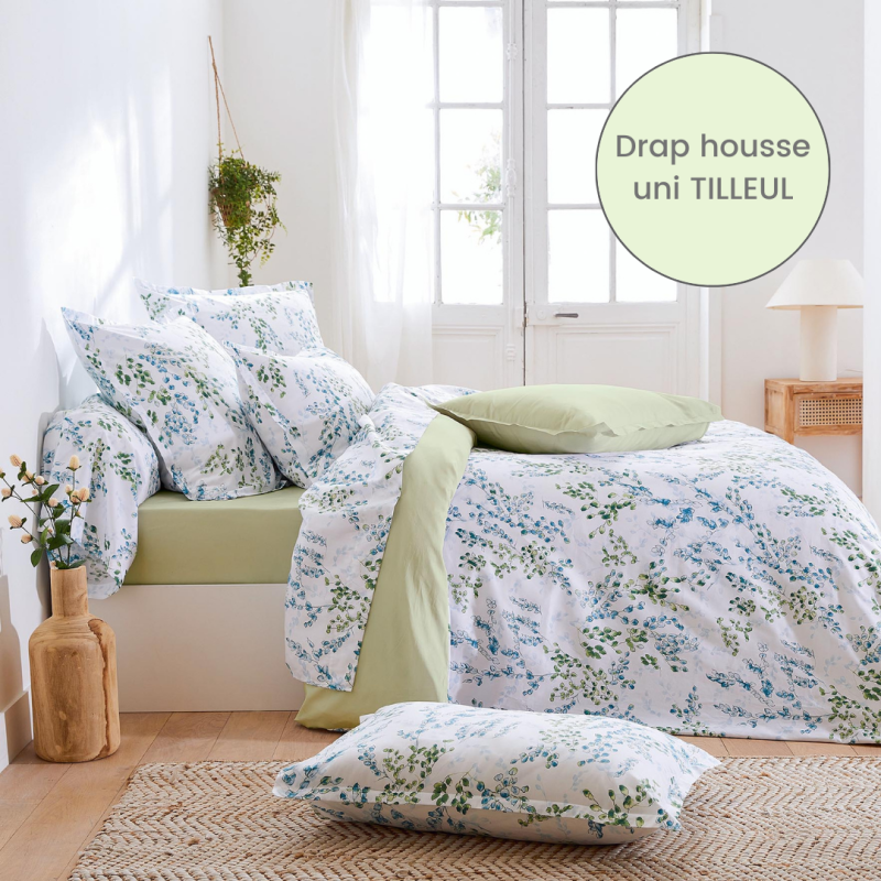 Drap housse satin Tradilinge uni TILLEUL (Angèle Tilleul) (Couleur : Tilleul)