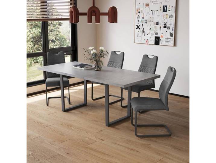 JIEXI Table de salle à manger extensible ensemble de salle à manger avec 4 chaises (table 130-170 cm + 4 chaises grises)