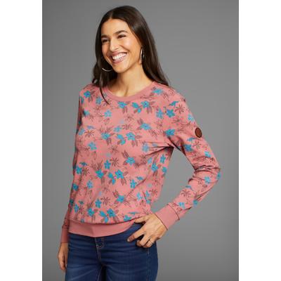 Sweatshirt KANGAROOS, Damen, Gr. 52/54, lila (himbeere), Interlock, Obermaterial: 100% Baumwolle, geblümt, lässig geschnitten hüftbedeckend, Rundhals, Rippbündchen, Sweatshirts Sweatshirt, Langarm, lässiger Schnitt, geblümtes Muster, Rundhalsausschnitt
