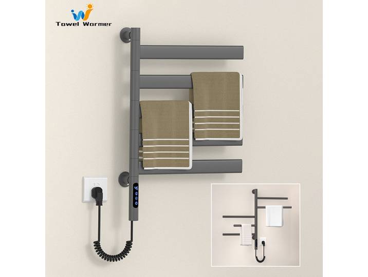 Porte-serviettes électrique à séchage rapide pour salle de bain, contrôle intelligent du temps de la température, porte-serviettes électrique rotatif en acier inoxydable