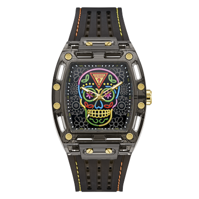 Quarzuhr GUESS "CATRIN", bunt (schwarz), Armbanduhren, Herren, Quarzuhr, Armbanduhr, Herrenuhr, Silikonarmband, analog