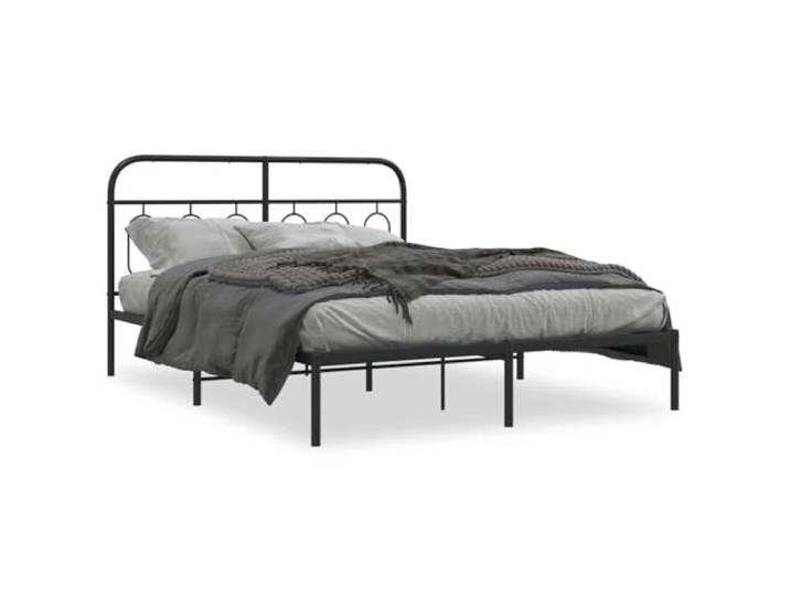 PUGYNBK Bettgestell aus Metall, Schwarz, 150 x 200 cm Robuster Stahlsockel, Kopfteil inklusive, niedrige Lagerung, atmungsaktive Unterstützung