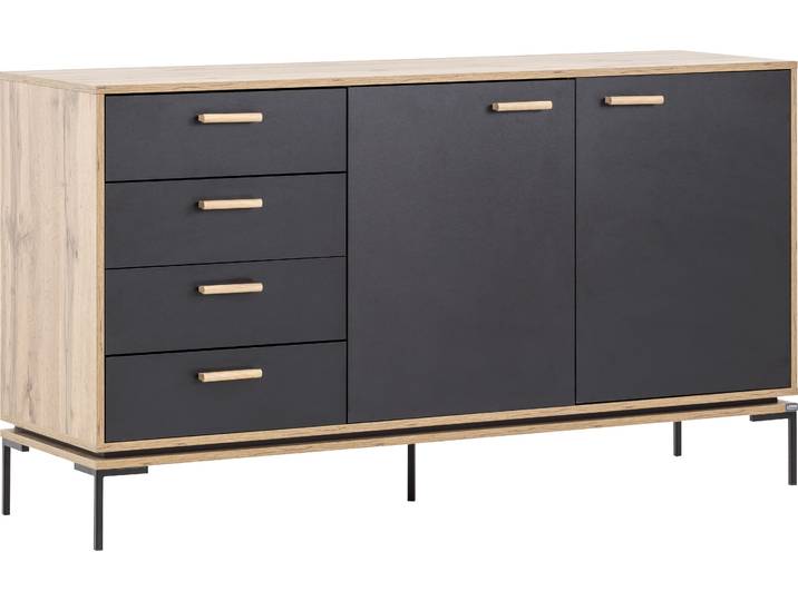 Sideboard Looks , schwarz (eiche landhausfarben, schwarz), B:154,6cm H:85,7cm T:45cm, LOOKS BY WOLFGANG JOOP, Sideboards, Sideboard, Breite 154,6 cm