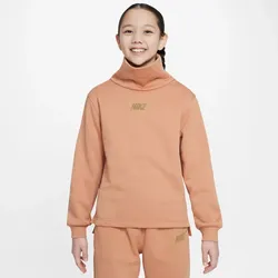 NIKE Sportswear Club Fleece Funnel Sweatshirt Mädchen 225 - amber brown/metallic gold M (137-146 cm)