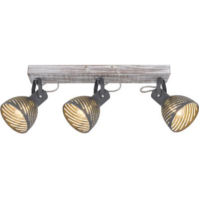 GLOBO LIGHTING Deckenspot "MORI", grau (antik weiß getüncht), 3, H: 25cm, 1 Stk., Leuchten, Holz-Strahler antik weiß getüncht, Metall grau-blau, E27 40W, Deckenspot