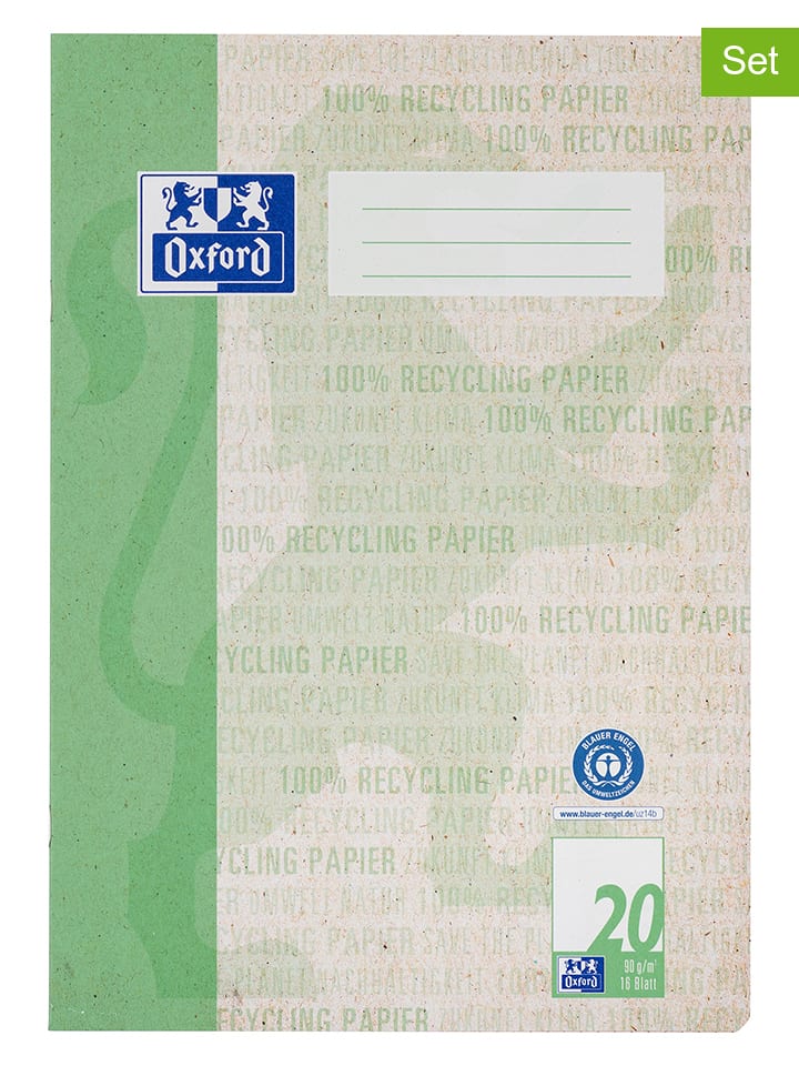 5er-Set: Schulhefte "Oxford Recycling" in Grün - DIN A4 - onesize