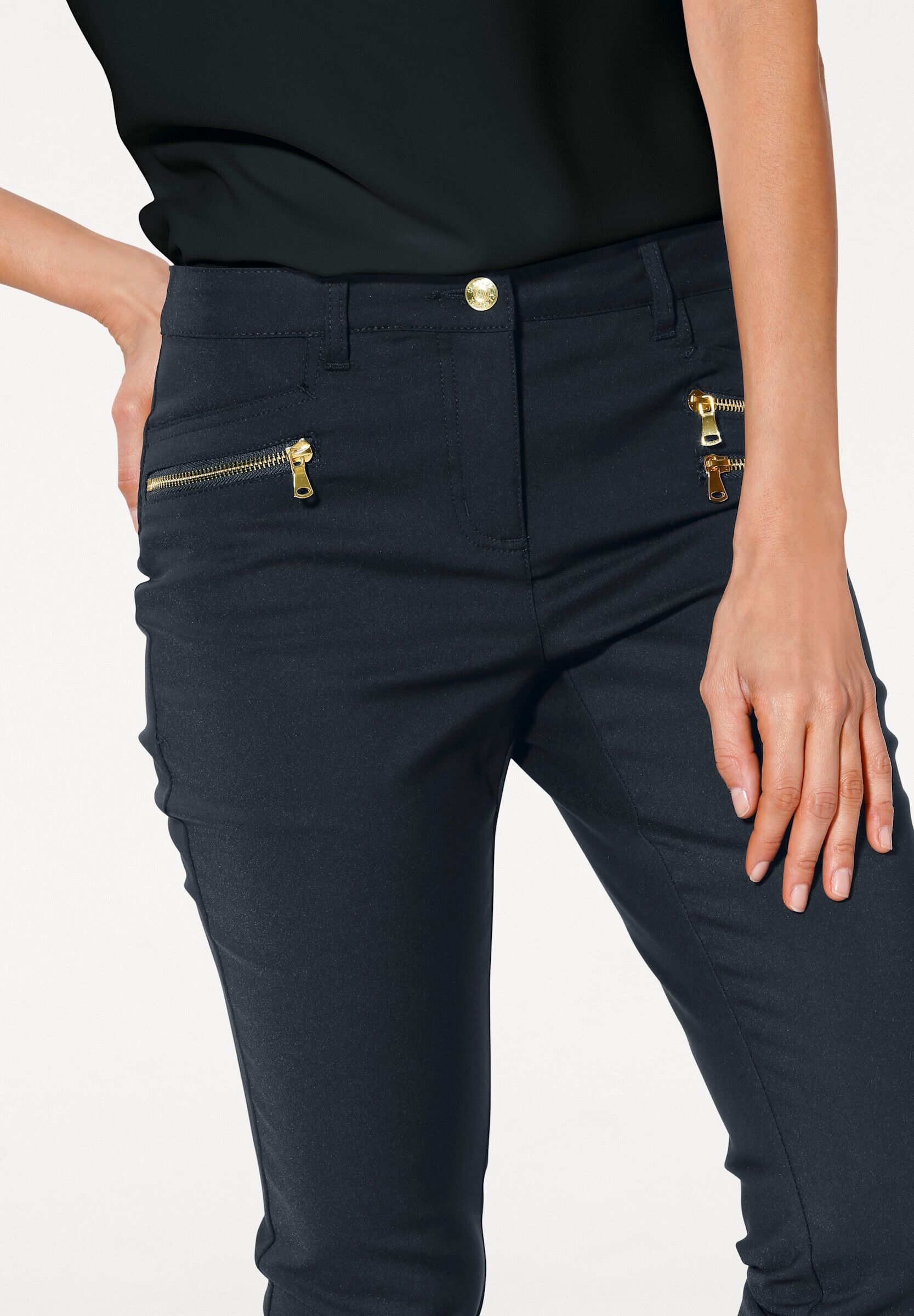Röhrenhose HEINE "Bauchweg-Hose Hose mit Bauchweg-Effekt", Damen, Gr. 40, N-Gr, marine, Modisch, slim fit, Hosen Röhrenhose