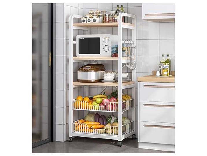 CVdrtyED Mikrowellenregal Küchenbäckerregal, Mehrzweck-Lagerregal, Mikrowellenständer, Industrieller Mikrowellenofenständer Für Gewürze Küchenregal Stehend(White,5-Tiers)