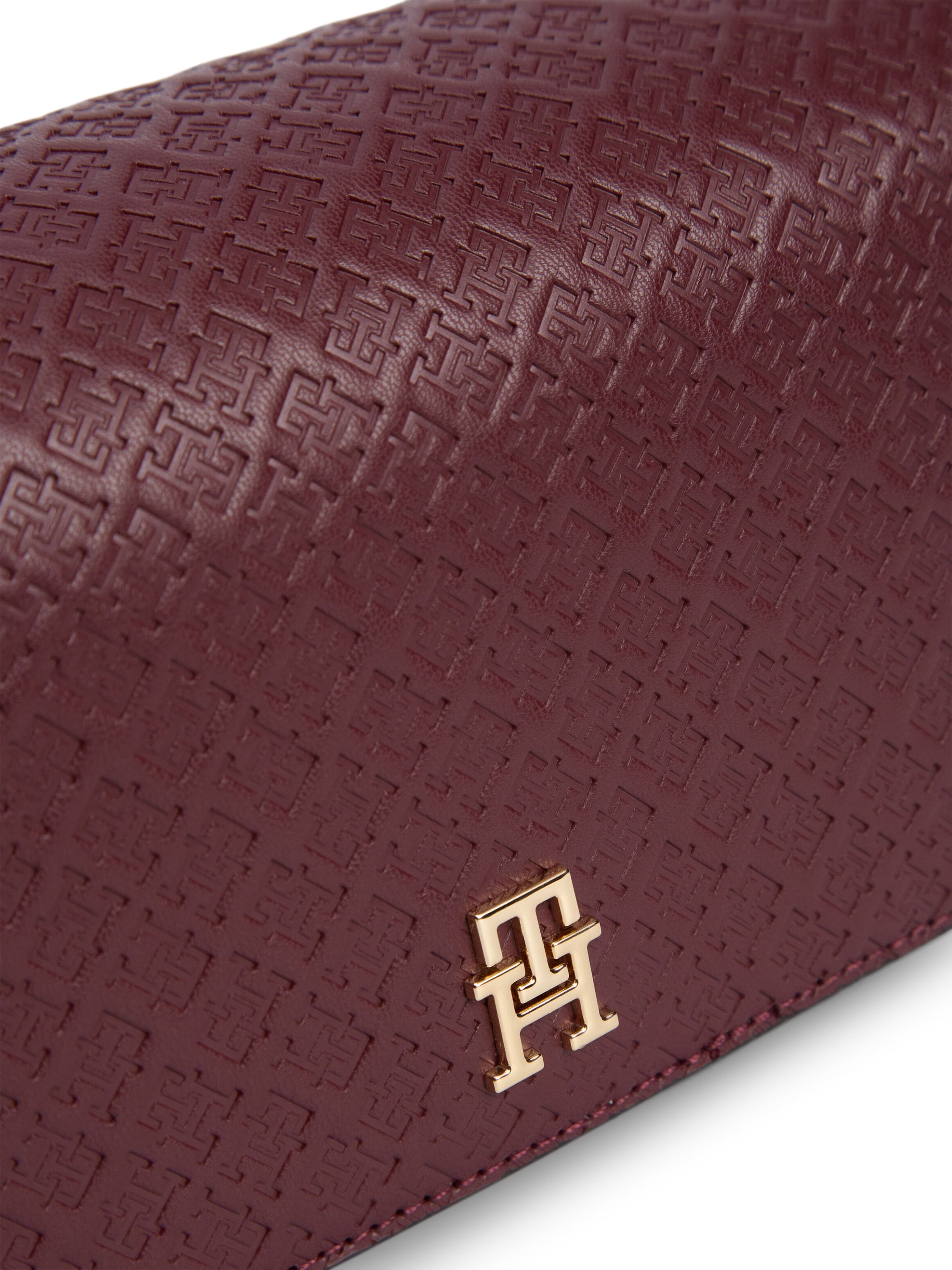 Umhängetasche TOMMY HILFIGER "TH ICON CONV CROSSOVER MONO", Damen, Gr. B/H/T: 23cm x 13cm x 7cm, rot (dunkelrot), Lederimitat, Taschen Umhängetasche, Damen Schultertasche, Handtasche, Clutch mit TH-Logoprägung dunkelrot B/H/T: 23cm x 13cm x 7cm