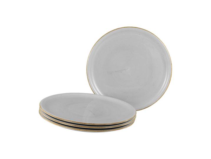 Creatable Pizzatellerset Vintage Nature, Hellgrau, Keramik, 4-teilig, rund, handbemalt, lebensmittelecht, stapelbar, Geschirr, Teller, Teller-Sets