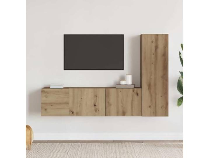 GKHPYURE TV-Möbel zur Wandmontage, 3-teilig, Eichenholz, Spanplatte Großer Stauraum, verstellbare Tür rechts oder links, moderner minimalistischer Stil, Montage erforderlich
