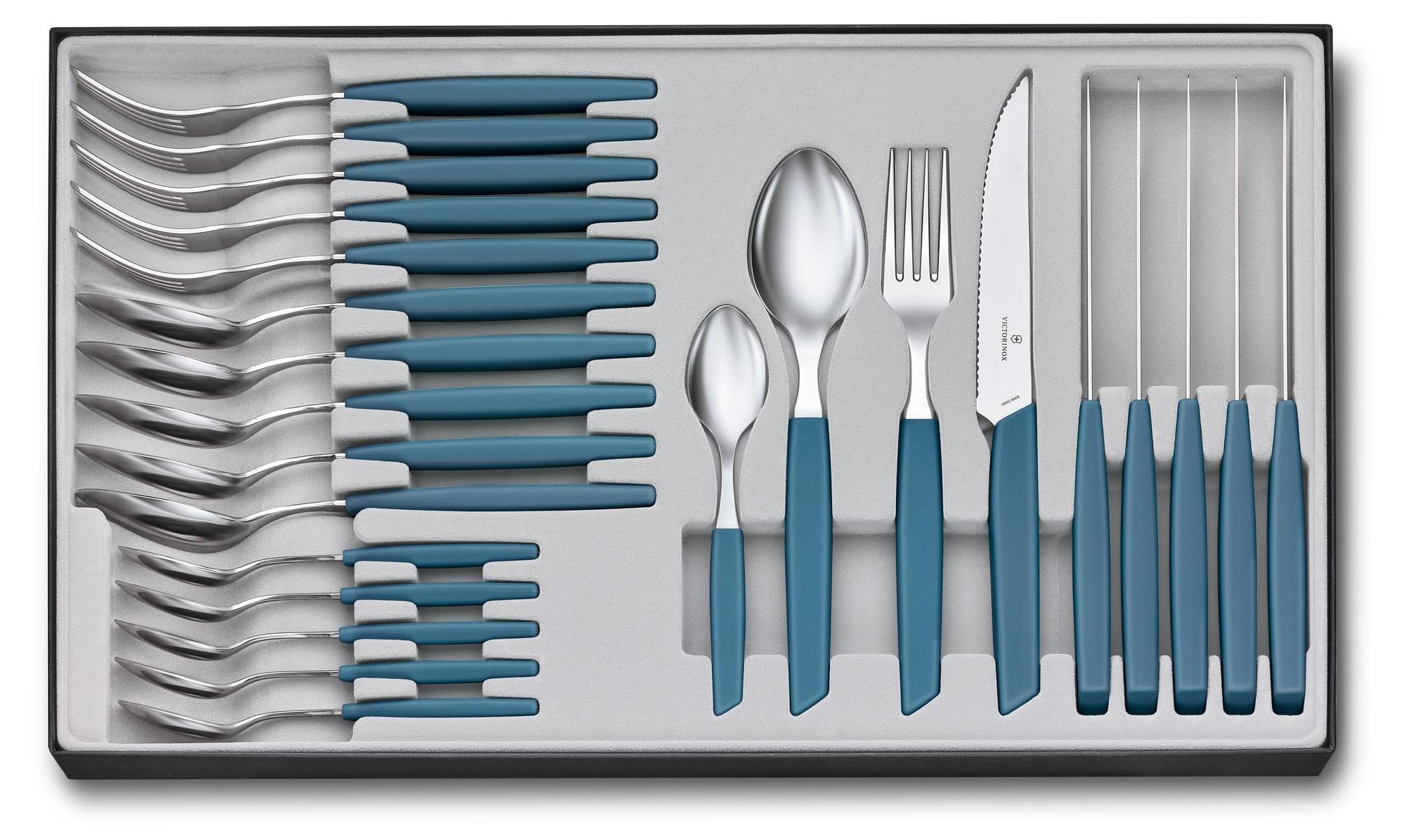 Besteckset Essbesteck - 24-teilig - 6 Personen - Edelstahl - Kornblumenblau - Kunststoffgriffe