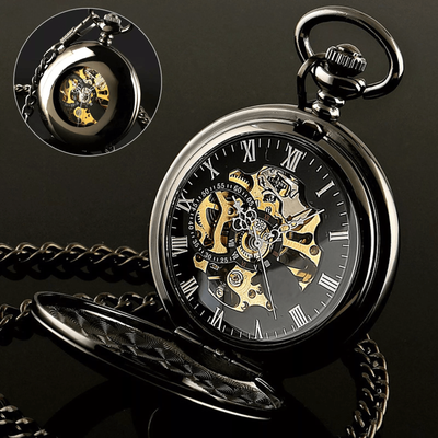 USA Free Shipping Shop Mens Black Mechanical Pocket Watch Steampunk Skeleton Design With Retro Chain, Luxury Classic Timepiece Mens Black Mechanical Pocket Watch Steampunk Skeleton Design With Retro Chain, Luxury Classic Timepiece