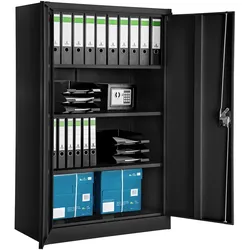 tectake Aktenschrank, abschließbar, 4 Böden höhenverstellbar, Stahl pulverbeschichtet, 140x90x40cm, schwarz