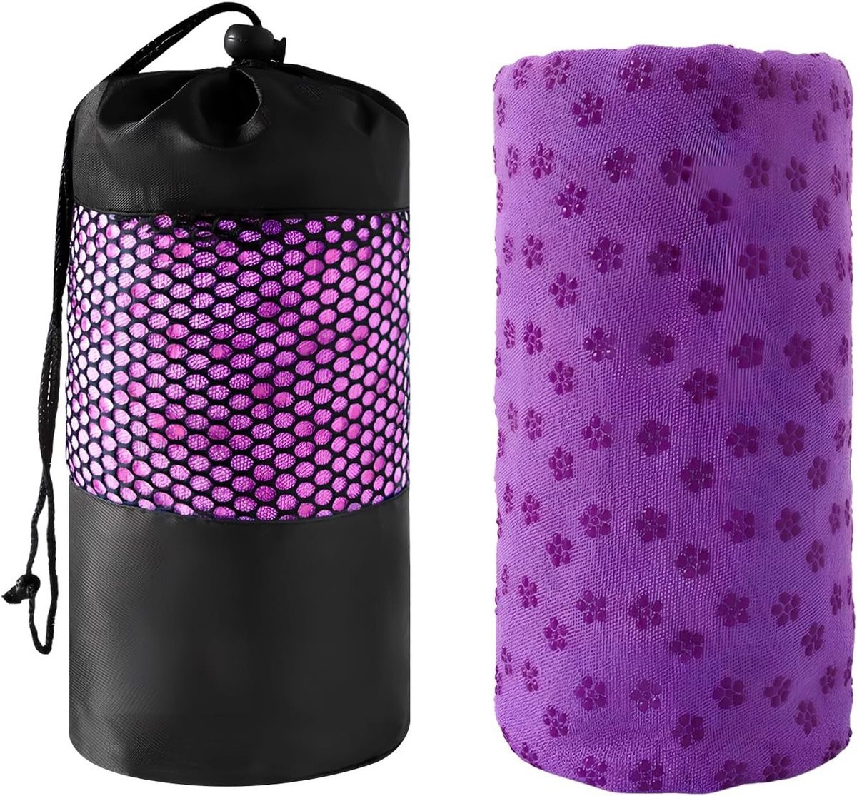 Zweetabsorberende en sneldrogende yoga handdoek met antislip dots en wasbare draagtas, paars