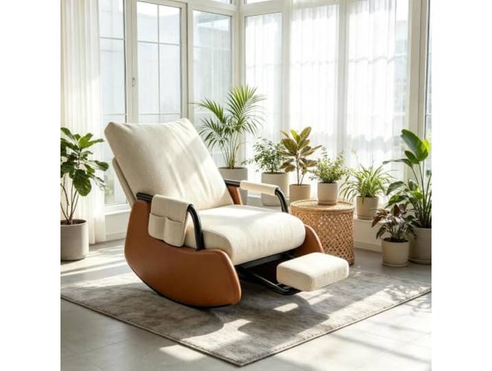 kumamart Schaukelsessel Modern mit Praktischer Seitentasche Ergonomischer Schaukelstuhl mit ausziehbarer Fußstütze und Seitentasche für tägliche Entspannung.