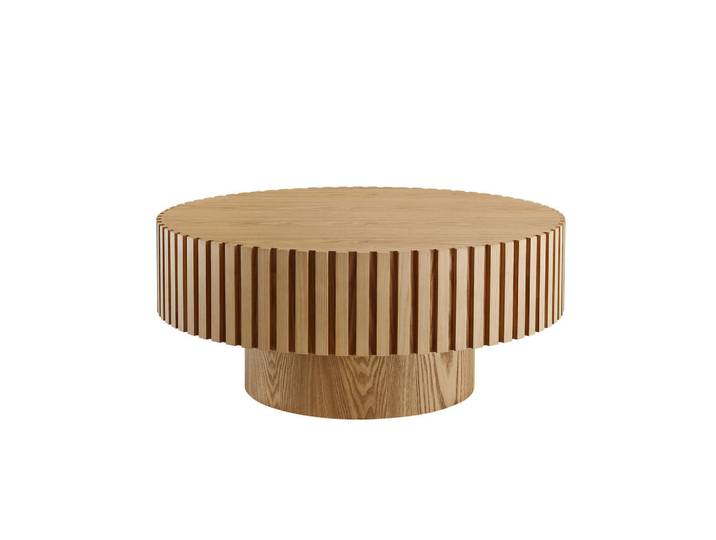 Livetastic Couchtisch, Natur, furniert, rund, Säule, 80x34x80 cm, Wohnzimmer, Wohnzimmertische, Couchtische