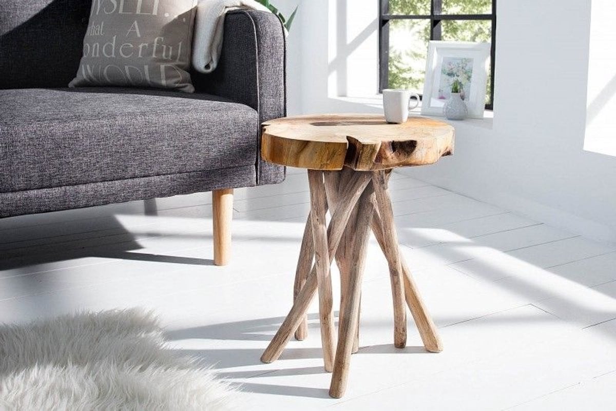 Invicta Interior Bijzettafel ROOT van natuurlijk massief teak hout, rond, diameter: 30 cm