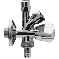 Universal Doppelspindel-Kombi-Eckventil 421851 Messing verchromt, 1/2"x10mmx3/4", mit Rückflussverhinderer und Rosette
