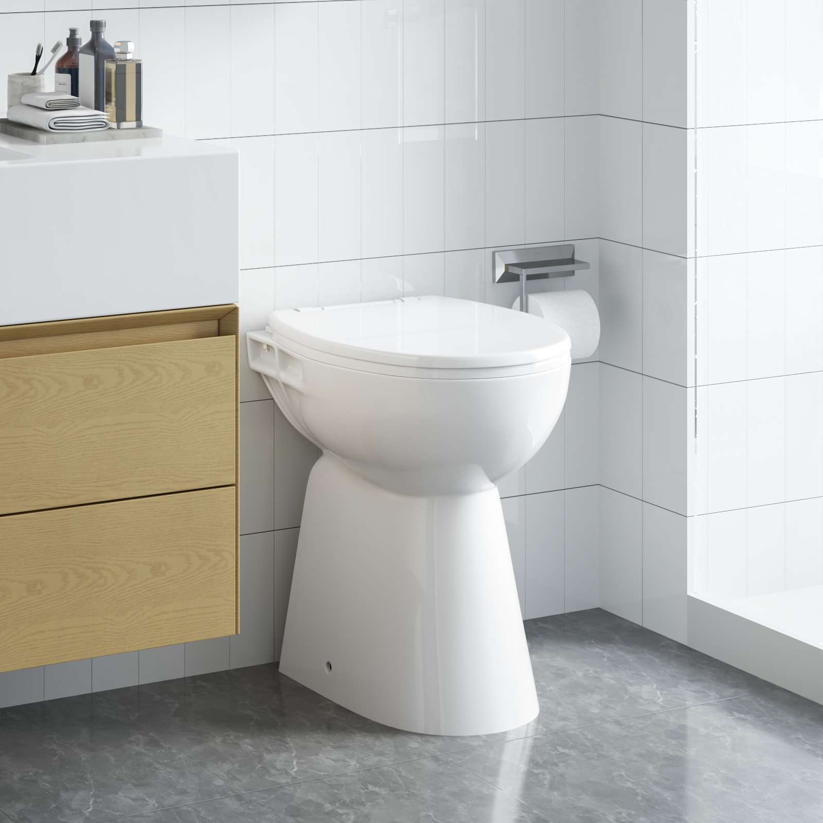 vidaXL Toilette sans rebord 7cm hauteur supplémentaire Abattant amorti