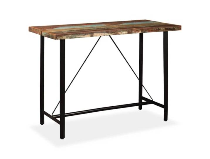 Bar-Set, 7-teilig, Massivholz, recycelt, Industriestil Bartisch, 6 Barhocker, Teakholz, Mango, Akazie, Stahlgestell, Haus, Bar, Restaurant, einfache Montage