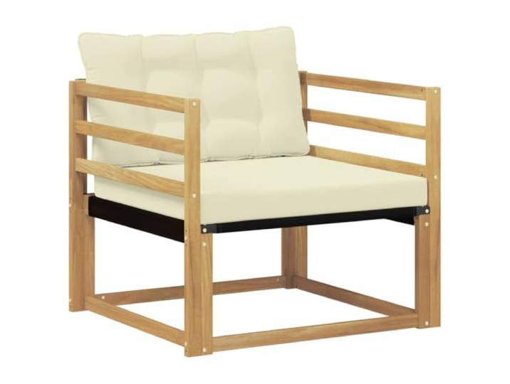 Coespram Garten Sofamodul aus Massivholz Akazie Weiss mit Kissen 1-Sitzer Stabiles Outdoor Sitzmöbel aus Akazienholz mit weichen Kissen für Terrasse, Balkon und Hinterhof.